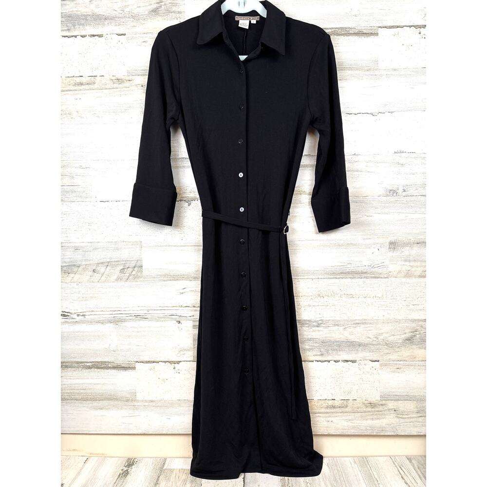 Isabella Bird Womens XS Black Rayon Polyester Button Up Midi Dress Designer
